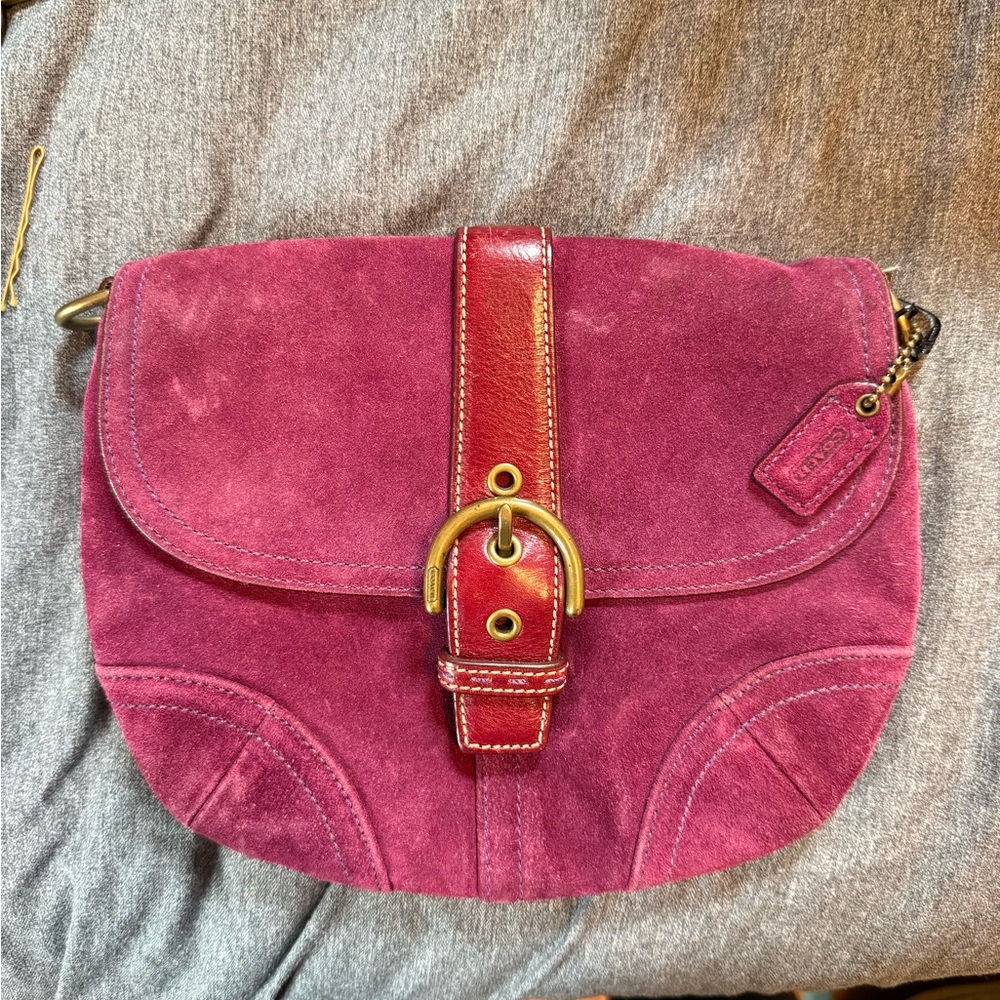 Coach Pink Suede Crossbody Bag with Leather Trim